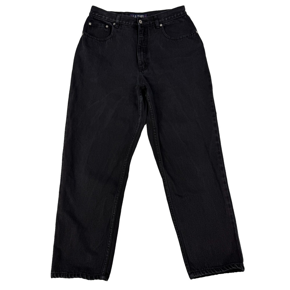 VTG LA Blues Jeans Womens 14P‎ (29x26½) High Rise Taper Leg Black 90s Mom Cotton